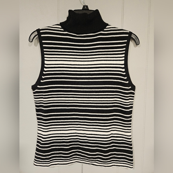 Merona Large Sleeveless Turtleneck Knit Top Black White Stripe Acrylic Nylon - Picture 4 of 4